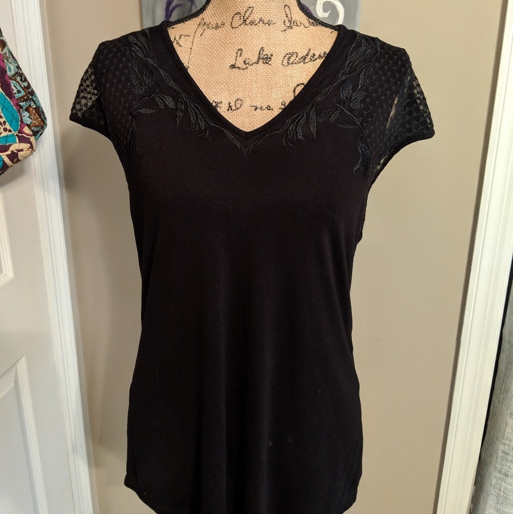 Daniel Rainn Melie Lace Sleeve Knit Top